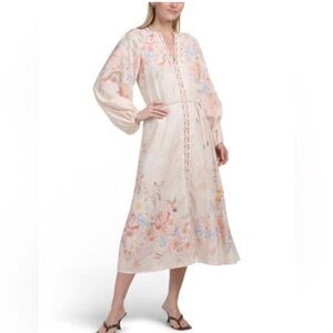 Rachel Zoe linen blend long sleeve maxi dress with rope belt